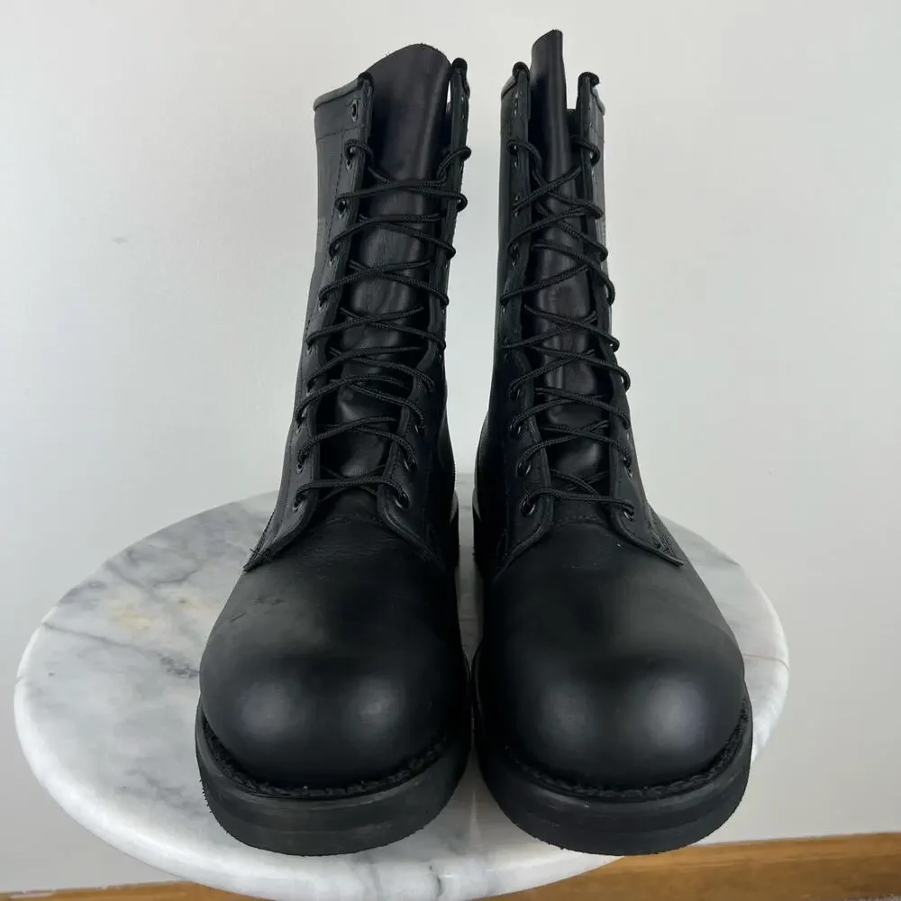 Men's Addison Black Leather Steel Toe Lace Up High Top Military Work Boots (9)